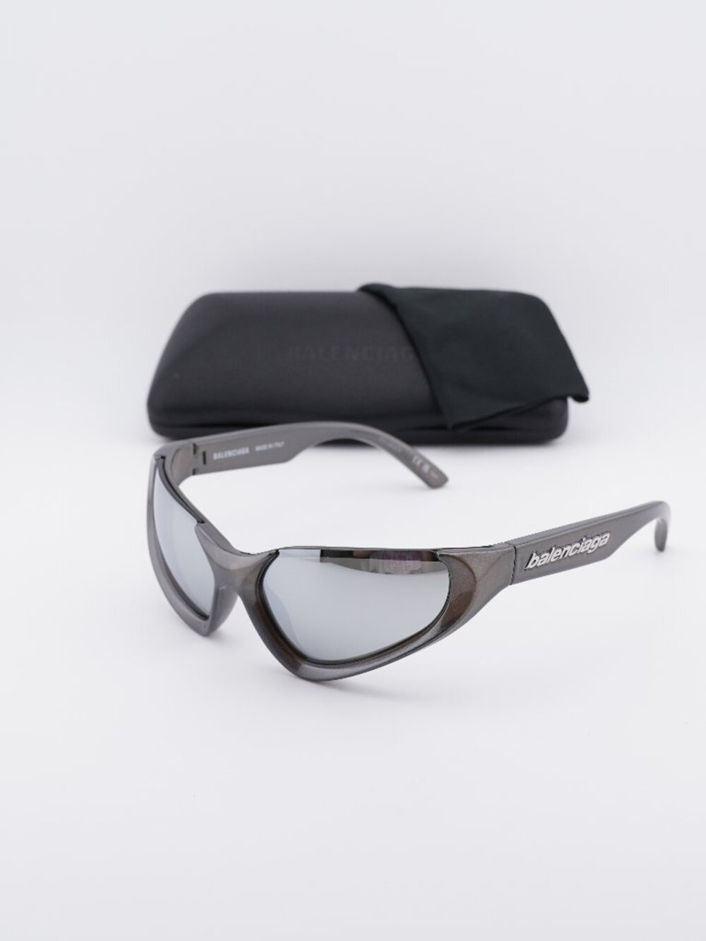 Balenciaga BB0202S 002 Unisex Geometric Sunglasses - Silver / Grey